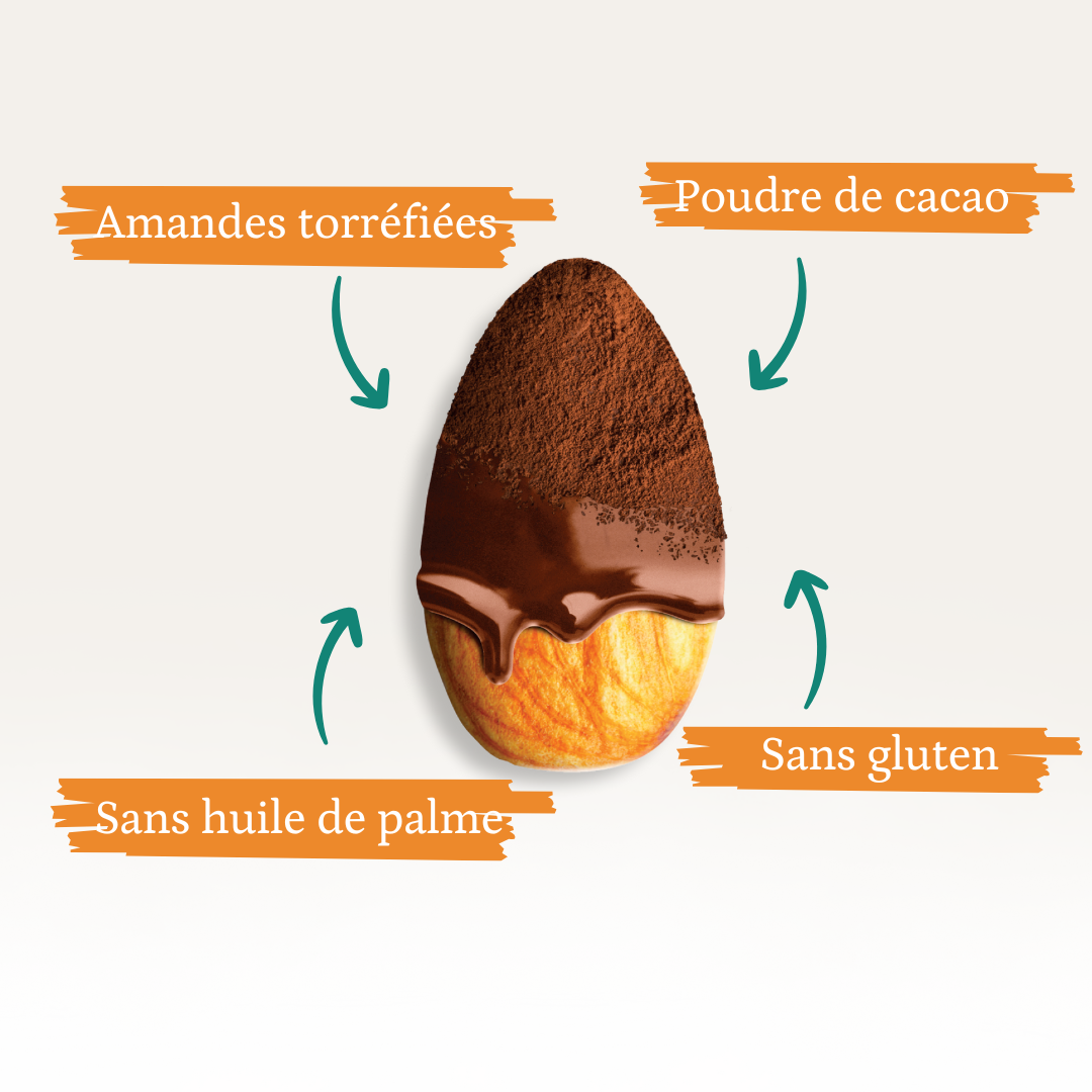 Amandes finement torréfiées enrobées de Chocolat - 35g