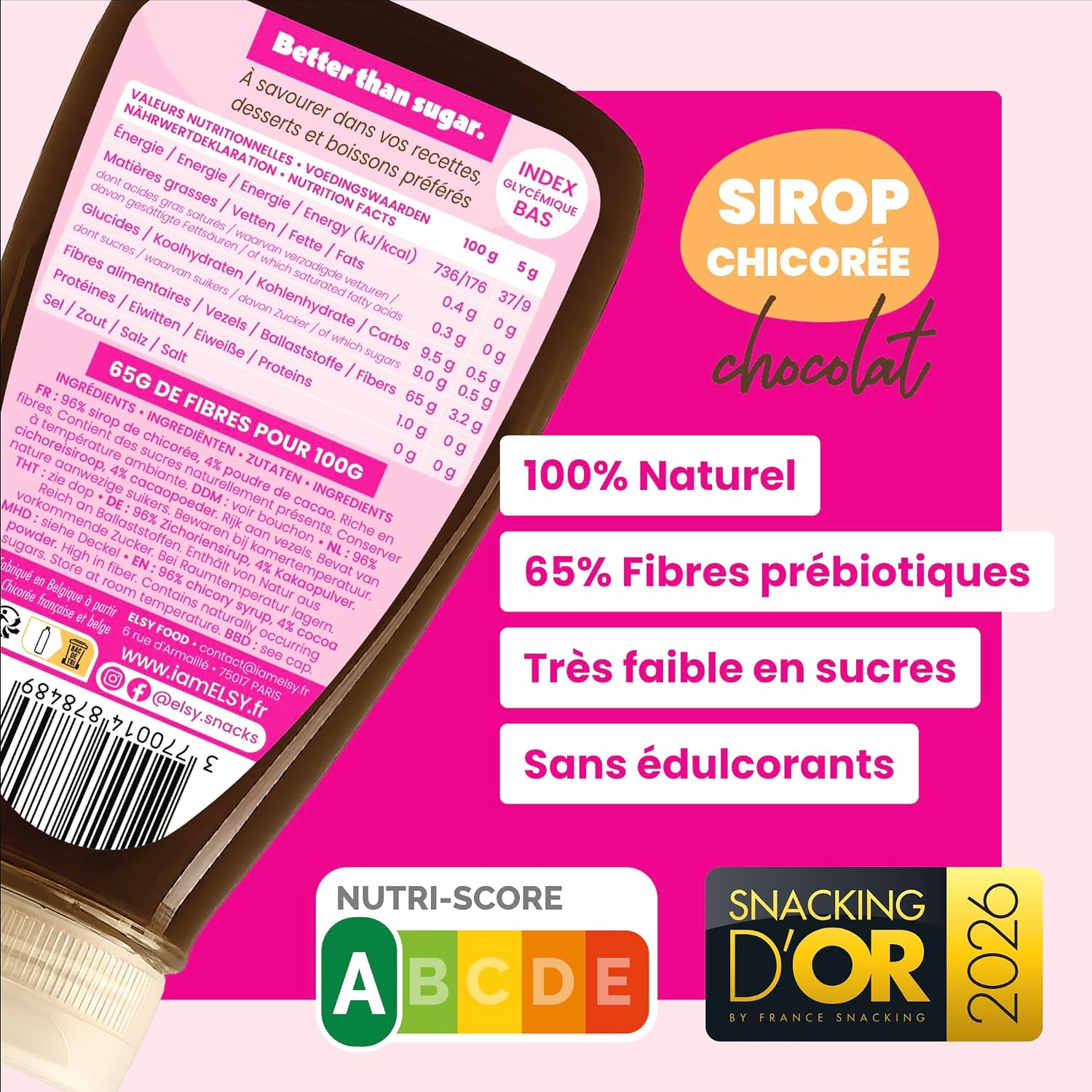 L'incroyable Sirop de Chicorée Elsy Chocolat (3 flacons de 350g)
