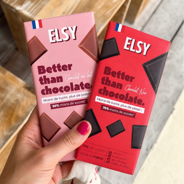 Tablettes de chocolat noir et au lait ELSY riches en fibres