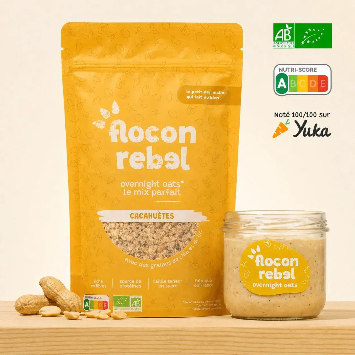 Sachet 315 g Overnight Oats Cacahuètes Bio Flocon Rebel