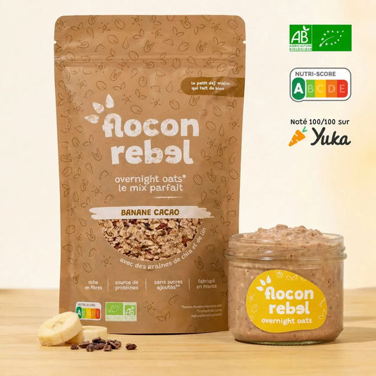 Sachet 315 g Overnight Oats Banane Cacao Bio Flocon Rebel