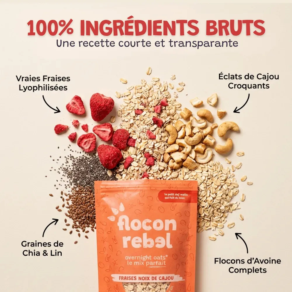 Bol d'overnight oats fraises noix de cajou préparé