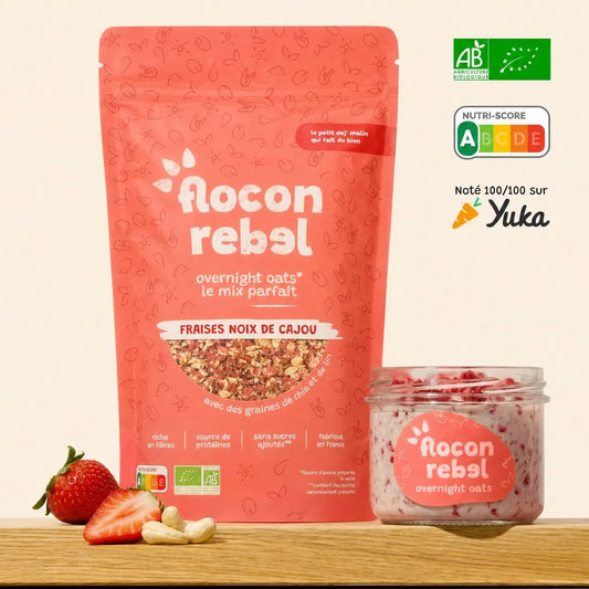Sachet 315 g Overnight Oats Fraises Noix de cajou Bio Flocon Rebel